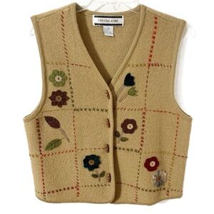 Vintage Crystal Kobe Wool Knit Mini Toggle Button Front Appliqué and Embroidered